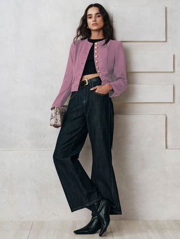 Женско късо сако с кръгла яка, едноцветно костюмно яке за пролет и есен, офисен стил