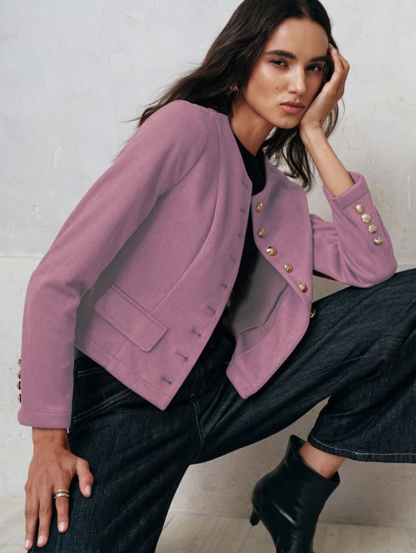 Женско късо сако с кръгла яка, едноцветно костюмно яке за пролет и есен, офисен стил