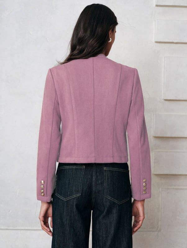 Женско късо сако с кръгла яка, едноцветно костюмно яке за пролет и есен, офисен стил