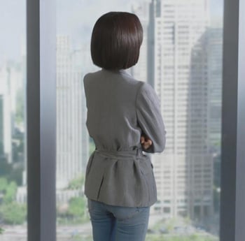 Дамско сиво сако с връзки, ежедневен стил, корейско вдъхновение, пролетно-есенен стил, дълги ръкави