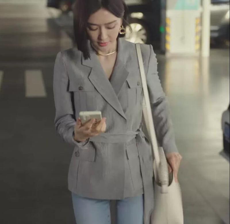 Дамско сиво сако с връзки, ежедневен стил, корейско вдъхновение, пролетно-есенен стил, дълги ръкави