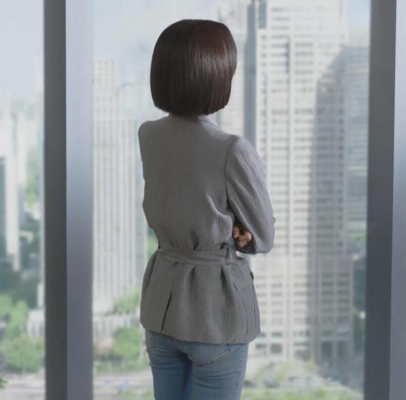 Дамско сиво сако с връзки, ежедневен стил, корейско вдъхновение, пролетно-есенен стил, дълги ръкави