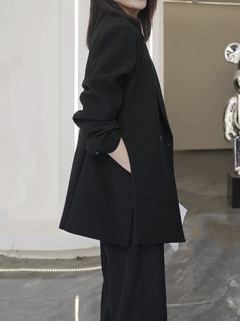 XZ121 Женски розов костюм: сако и широки панталони за пролет и есен, свободен крой, плюс размер