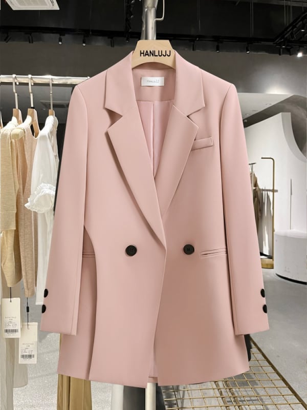 XZ121 Женски розов костюм: сако и широки панталони за пролет и есен, свободен крой, плюс размер