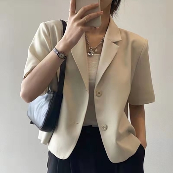 Дамско сако с къс ръкав, лек за пролет, лято и есен, корейски стил за дребна фигура, драпиращ кратък жакет