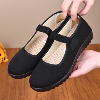 Női pamutból készült cipő Old Beijing stílusban, slip-on, csúszásmentes lapos talp, kopásálló mindennapi és munka viselet