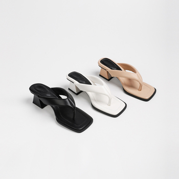 Дамски летни сандали с квадратен нос, slip-on модел, високи токчета