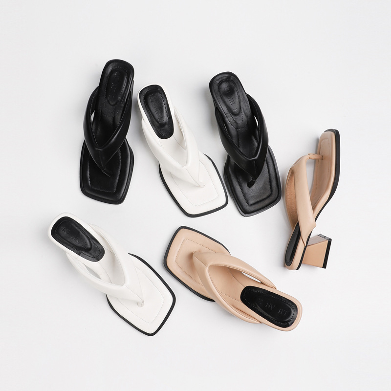 Дамски летни сандали с квадратен нос, slip-on модел, високи токчета