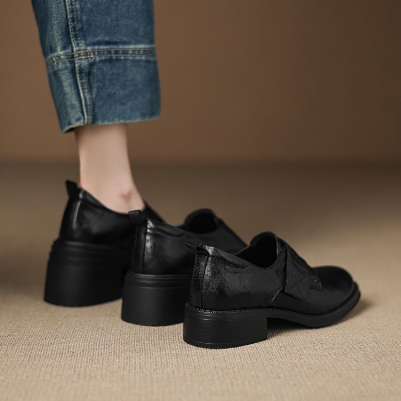 Pantofi dama din piele, toc mic de 3 cm, model nou de toamnă, deschidere profundă, toc gros, stil britanic