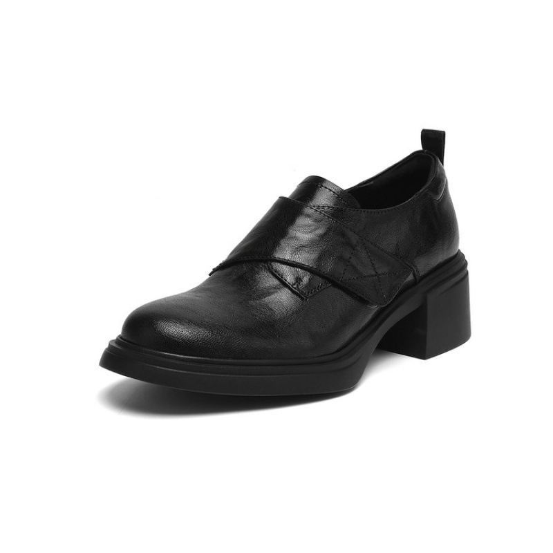 Pantofi dama din piele, toc mic de 3 cm, model nou de toamnă, deschidere profundă, toc gros, stil britanic