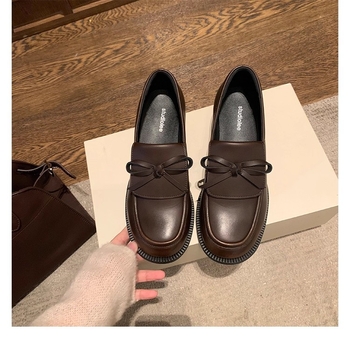 Подобни на Grape Mom, лофери за жени с 5 см повдигане на височината, повдигаща се панделка, дебел ток и дебела подметка, естествена кожа