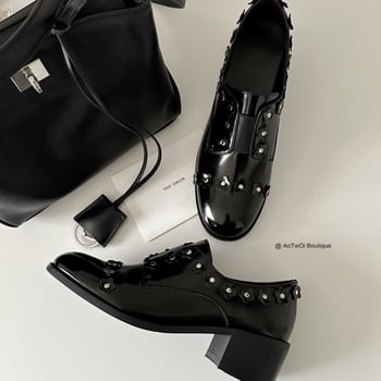 Női bőr loaferek – slip-on, francia retro stílus, brit hatás, vastag sarok