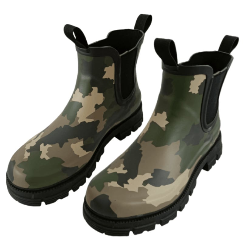Női rövid Chelsea esőcsizma, vízálló gumiból, csúszásmentes talppal, minden évszakra, zöld és kamuflázs