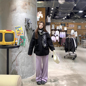 CallmeEar Зимни подплатени флисови спортни панталони за жени, средно-ниска талия, свободен прав крой, широки крачоли, ежедневни панталони