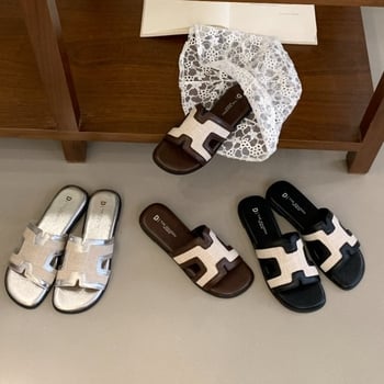 Női színes blokkokkal készült papucsok, 2025 nyár, lapos talpú utazó- és strandpapucs, nyitott ujjak