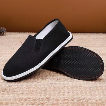 Мъжки черни обувки от плат с подметка с протектор, стил dad shoes, противохлъзгащи, издръжливи, мека подметка за ежедневна работа