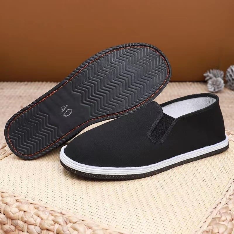 Мъжки черни обувки от плат с подметка с протектор, стил dad shoes, противохлъзгащи, издръжливи, мека подметка за ежедневна работа