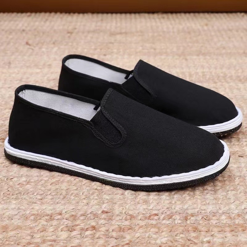 Мъжки черни обувки от плат с подметка с протектор, стил dad shoes, противохлъзгащи, издръжливи, мека подметка за ежедневна работа