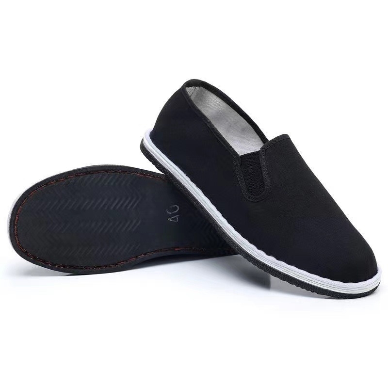 Мъжки черни обувки от плат с подметка с протектор, стил dad shoes, противохлъзгащи, издръжливи, мека подметка за ежедневна работа