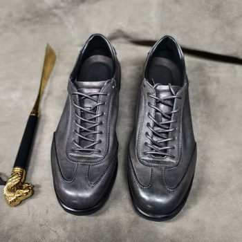 Fekete lóhóből készült edzőcipő férfiaknak, vintage hétköznapi bőr sneaker, légáteresztő, sík talp