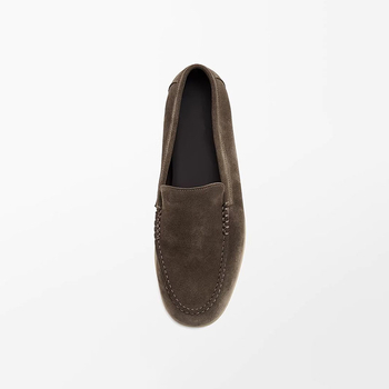Мъжки мокасини от естествена кожа със велур, без връзки, гумена подметка, удобни за пролет