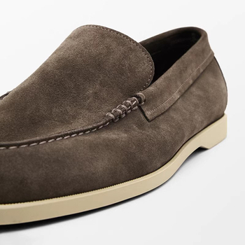 Мъжки мокасини от естествена кожа със велур, без връзки, гумена подметка, удобни за пролет