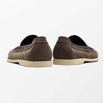 Мъжки мокасини от естествена кожа със велур, без връзки, гумена подметка, удобни за пролет