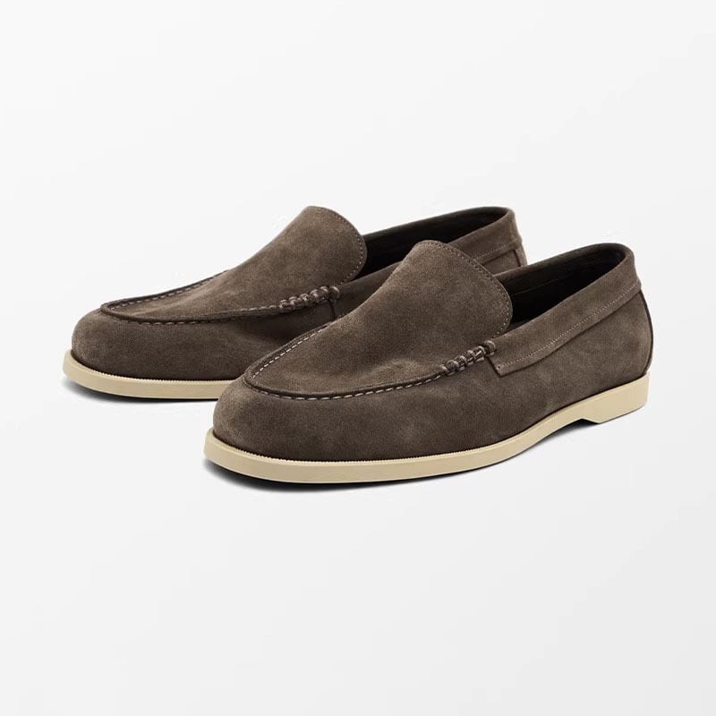 Мъжки мокасини от естествена кожа със велур, без връзки, гумена подметка, удобни за пролет