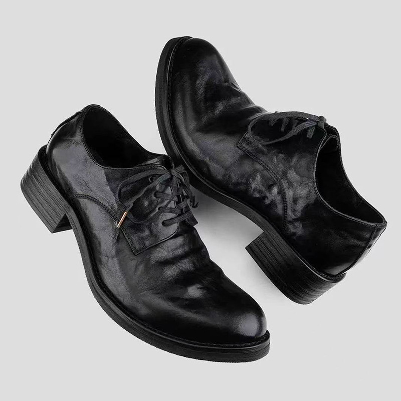 Ново стилно ретро distressed нископрофилни кожени Derby обувки с Goodyear конструкция, с дебела подметка за повдигане на височината, мъжки бизнес ежедневни обувки