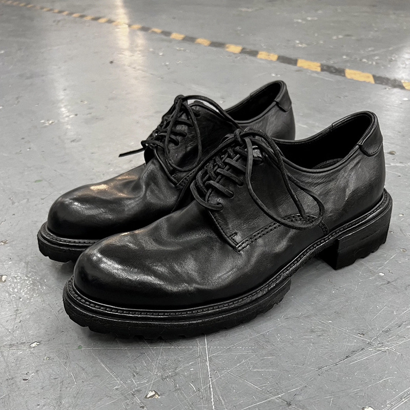 Ново стилно ретро distressed нископрофилни кожени Derby обувки с Goodyear конструкция, с дебела подметка за повдигане на височината, мъжки бизнес ежедневни обувки