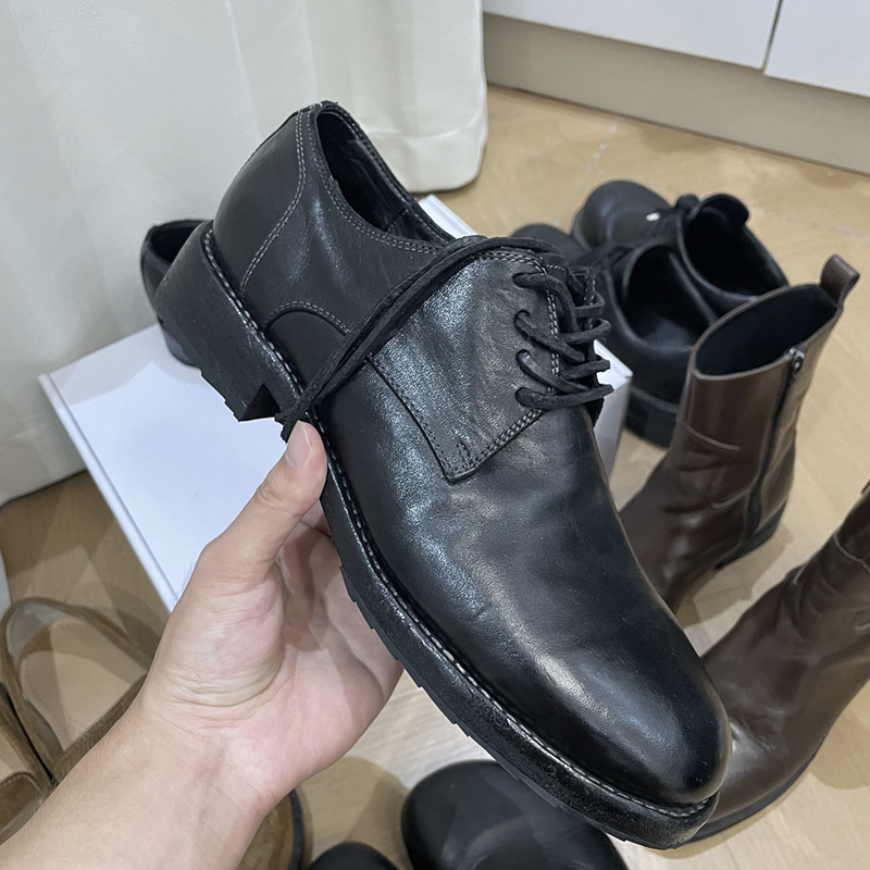 Ново стилно ретро distressed нископрофилни кожени Derby обувки с Goodyear конструкция, с дебела подметка за повдигане на височината, мъжки бизнес ежедневни обувки