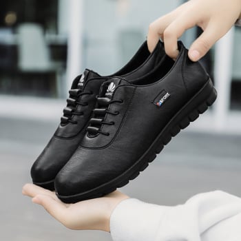 Női PU bőr cipő fleece béléssel, mikroszálas felsőrész, PU talp, kényelmes viselet, alacsony sarok, kerek orr, stílusos és klasszikus.