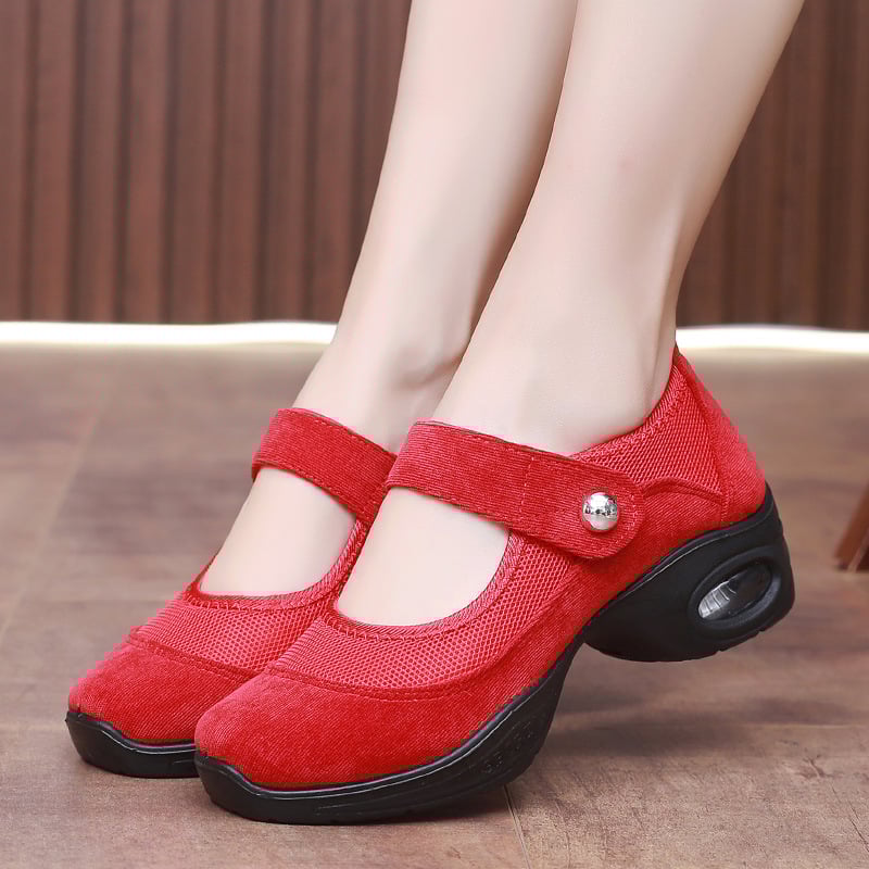 Дамски танцови обувки, удобни обувки за квадратни танци с мека подметка, мрежести обувки за ходене, стари платнени обувки от Пекин, работни обувки с дебела подметка