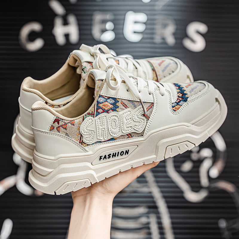 Мъжки обувки с нисък връх, пролет 2026, модерен и универсален стил, принт в бял цвят, спортни обувки за ежедневието