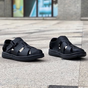 Мъжки римски сандали от телешка кожа с гумена подметка, закопчаване с велкро, ръчно ушити