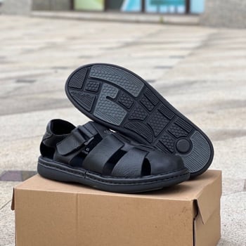 Мъжки римски сандали от телешка кожа с гумена подметка, закопчаване с велкро, ръчно ушити