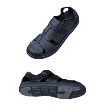 Мъжки римски сандали от телешка кожа с гумена подметка, закопчаване с велкро, ръчно ушити