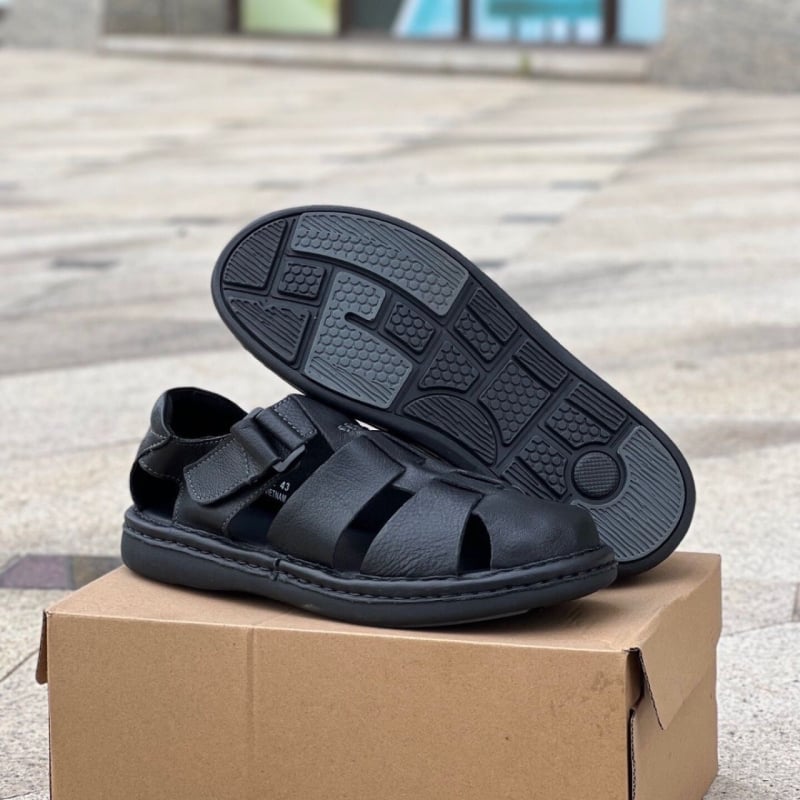 Мъжки римски сандали от телешка кожа с гумена подметка, закопчаване с велкро, ръчно ушити