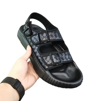 Мъжки сандали с дебел под, пениста гума за стелка, противохлъзгаща подметка, метална катарама, преплетени каишки, леки плажни обувки