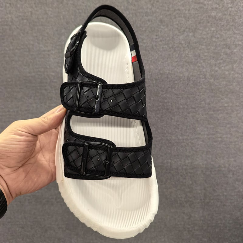 Мъжки сандали с дебел под, пениста гума за стелка, противохлъзгаща подметка, метална катарама, преплетени каишки, леки плажни обувки