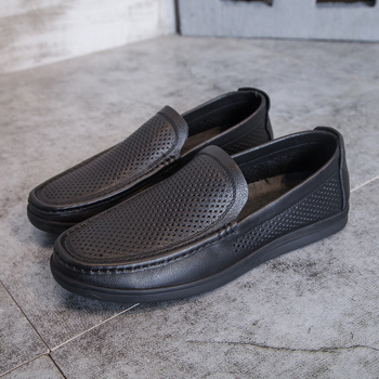 Férfi bőr perforált slip-on cipő, ultra puha, légáteresztő, kényelmes nyári mindennapi cipő