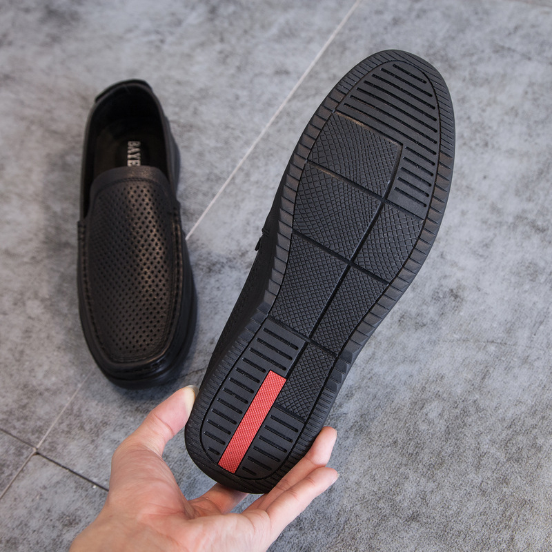 Férfi bőr perforált slip-on cipő, ultra puha, légáteresztő, kényelmes nyári mindennapi cipő