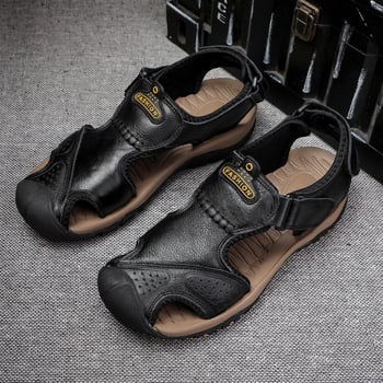 Летни мъжки кожени сандали с затворен пръст за активен открит отдих — дишащи, водоустойчиви, за плаж и походи