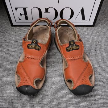 Летни мъжки кожени сандали с затворен пръст за активен открит отдих — дишащи, водоустойчиви, за плаж и походи