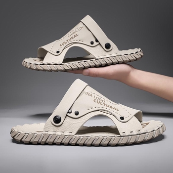 Лято 2025 — ръчно изработени мъжки сандали с пришита гумена подметка, римски стил