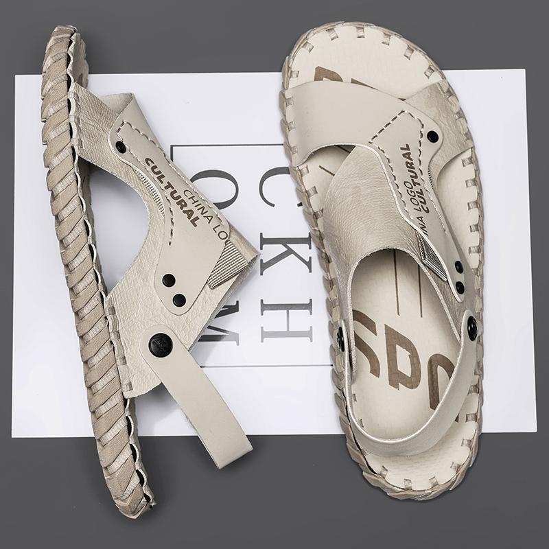 Лято 2025 — ръчно изработени мъжки сандали с пришита гумена подметка, римски стил