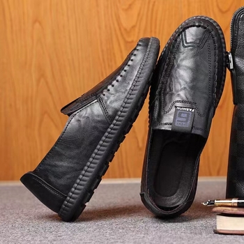 Мъжки обувки Slip-On от естествена кожа за шофиране, ежедневни, мека гумена подметка, дишащи, антихлъзгащи, есенна колекция