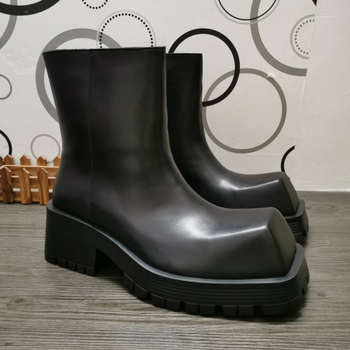 Мъжки кожени ботуши с квадратен нос и дебела подметка, високи стилни обувки