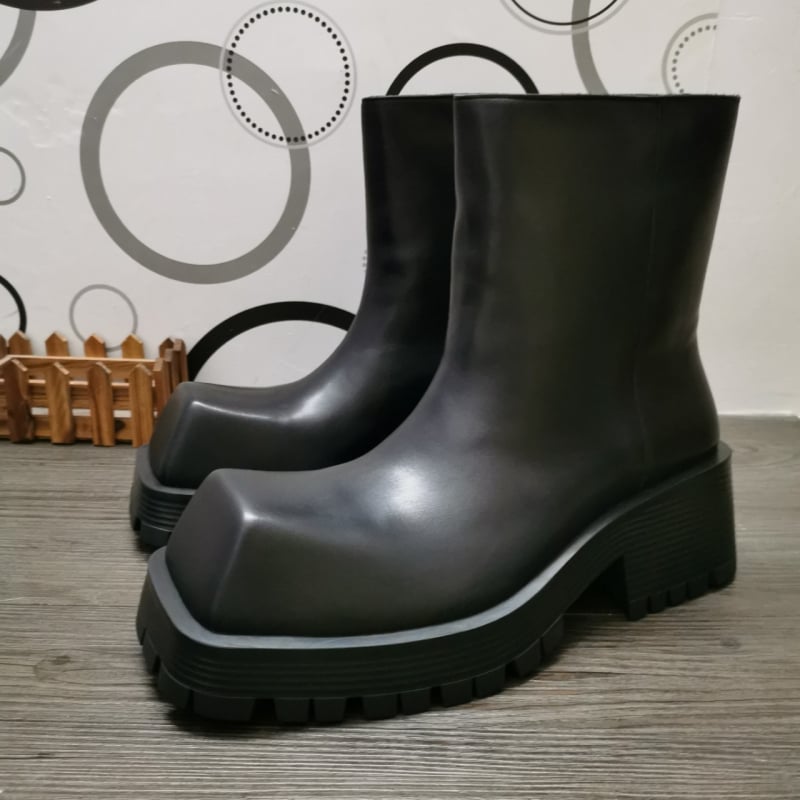 Мъжки кожени ботуши с квадратен нос и дебела подметка, високи стилни обувки