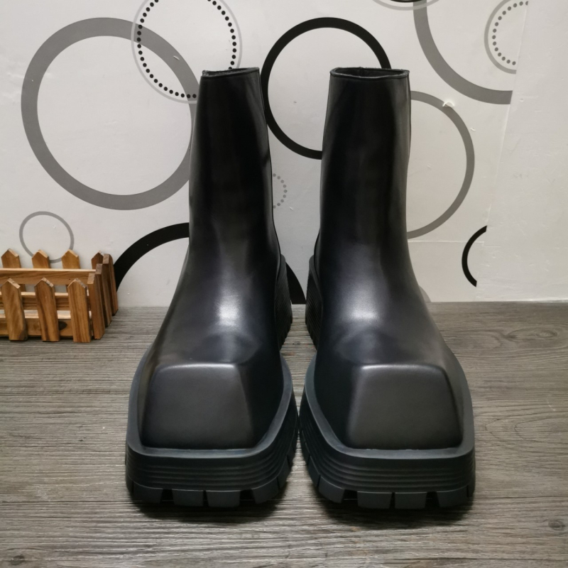 Мъжки кожени ботуши с квадратен нос и дебела подметка, високи стилни обувки